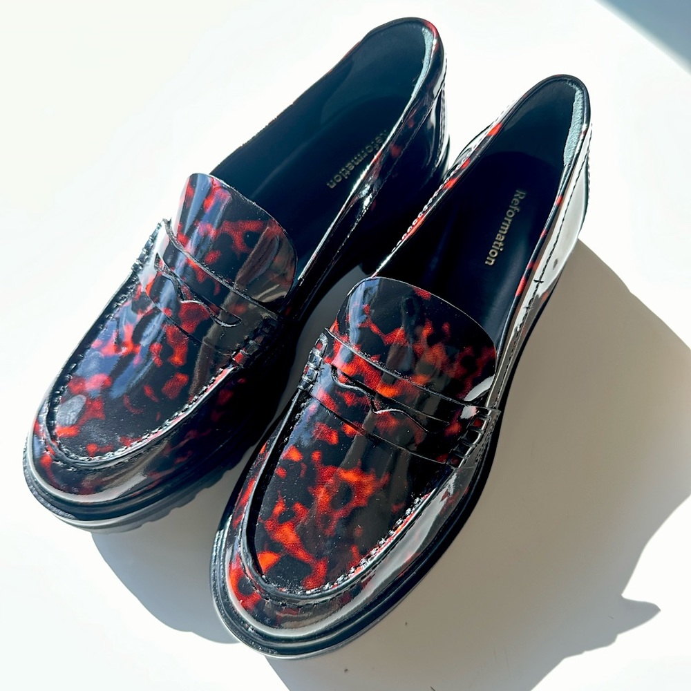 Reformation Agathea Chunky Loafer -  Patent Tortoise (Size 7)